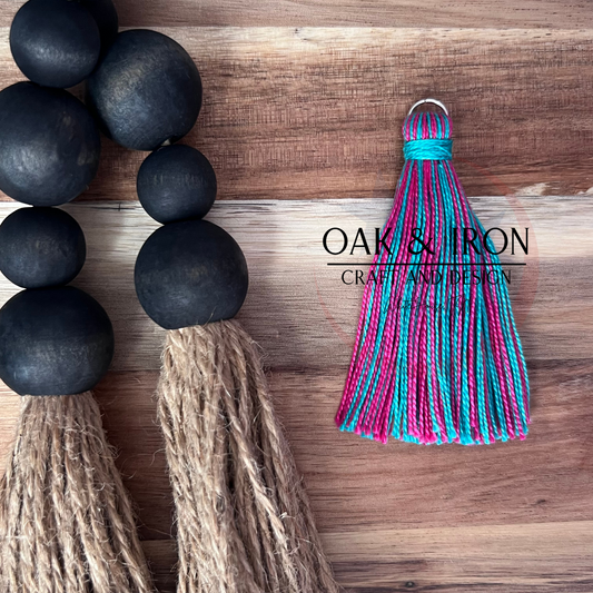 Hand Tied Tassel- Aqua/Magenta